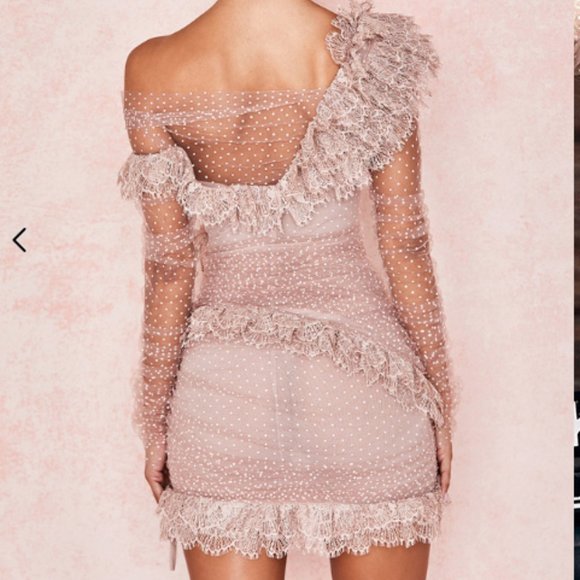 HOUSE OF CB - SORREL -  BLUSH LACE FRILL MINI DRESS - Picture 6 of 12